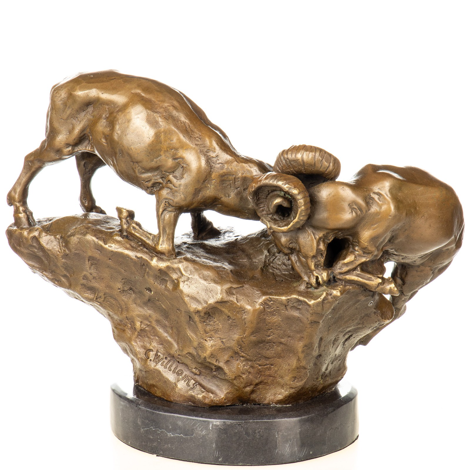 Bronze Sculpture Ibex Art deco on a black marble base after C.Williams