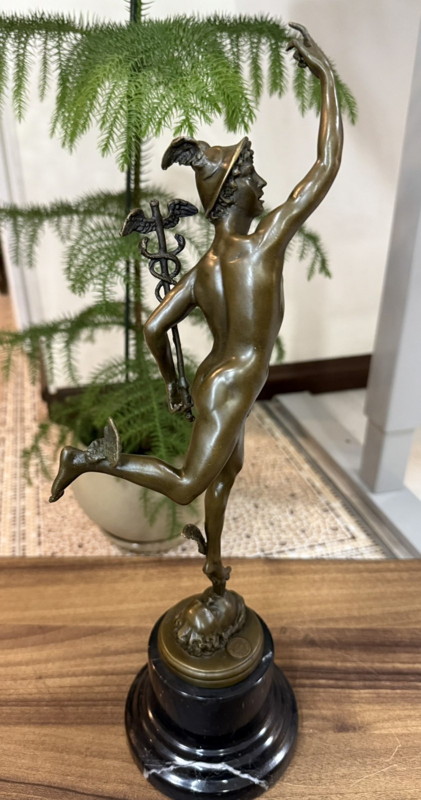 Bronze Mercury Sculpture Hermes Statue Caduceus Cupid Mythology Wings Helmet Art
