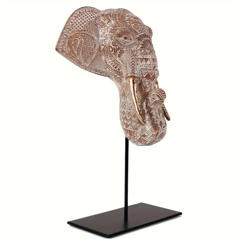 NEW 12&Prime; Elephant Bust African Native Style. Resin Figurine Sculpture 12hx7w