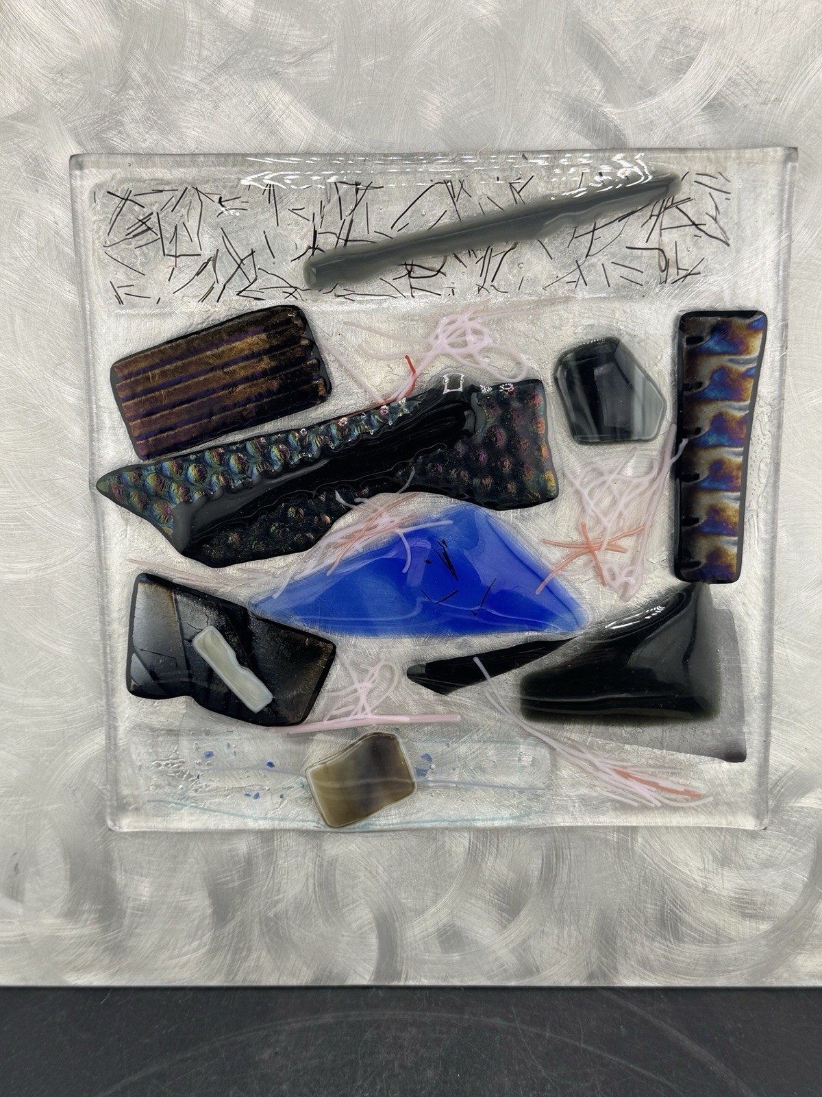 Karon Ohms? Art Glass Wall Square 10×10”dichroic Fused Glass/Aluminum Wall Art