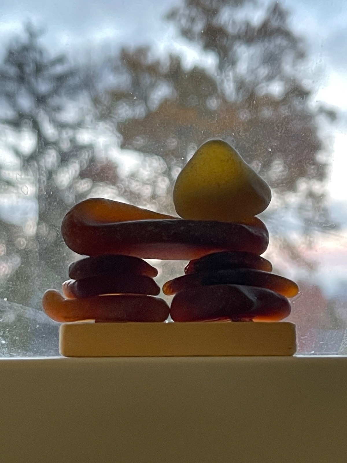 Sea Glass Inukshuk sculpture Seaglass art work sun catcher Tai Chi inspired