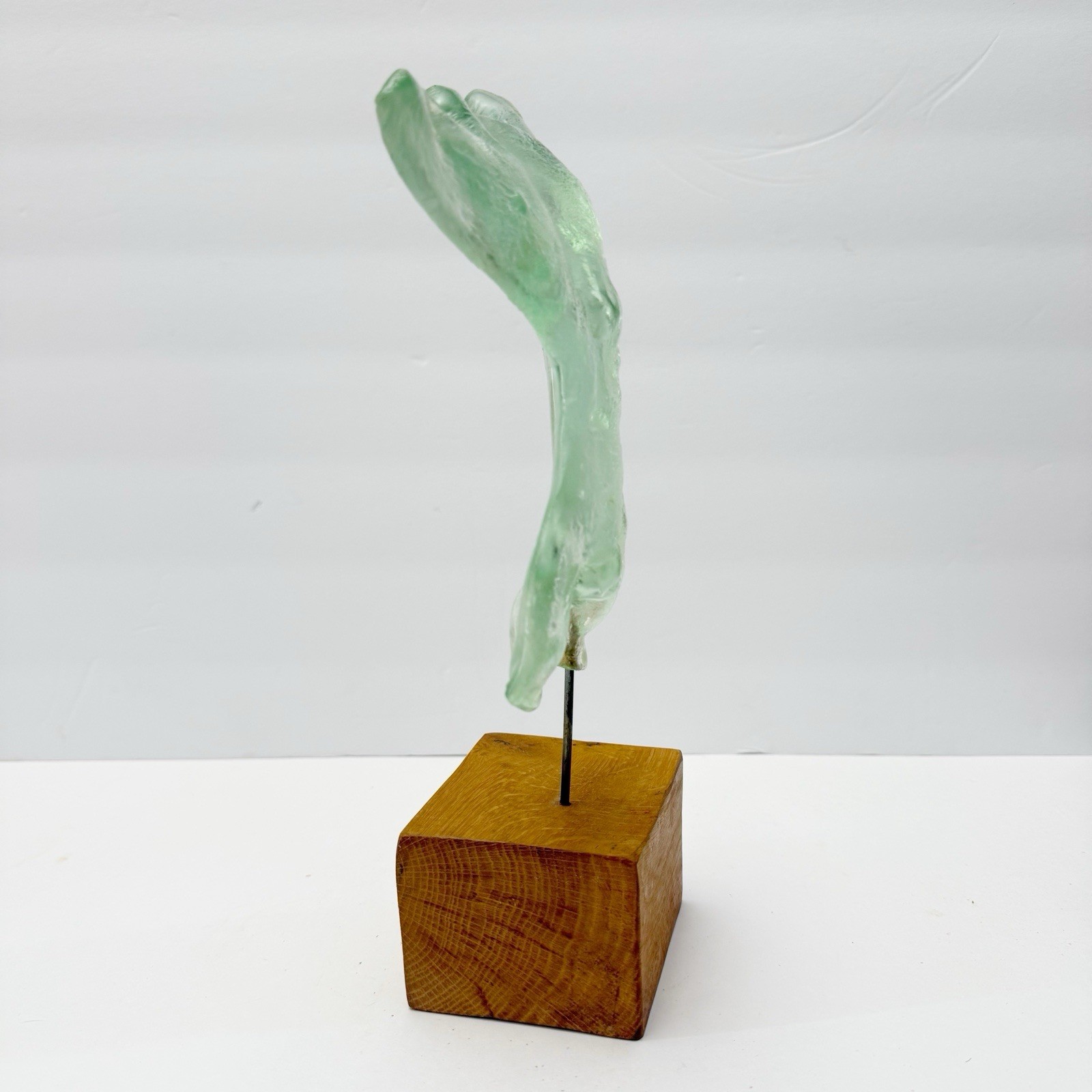 Vintage Art Glass Nude Male Bust Torso Sculpture on Wood Block 11 1/2”