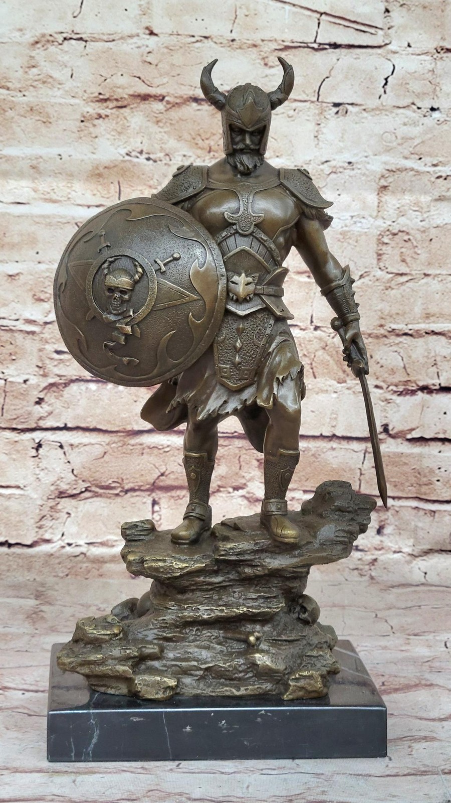 Fantasy Viking Warrior w/ Horned Helmet – Bronze Sculpture Statue Original Art