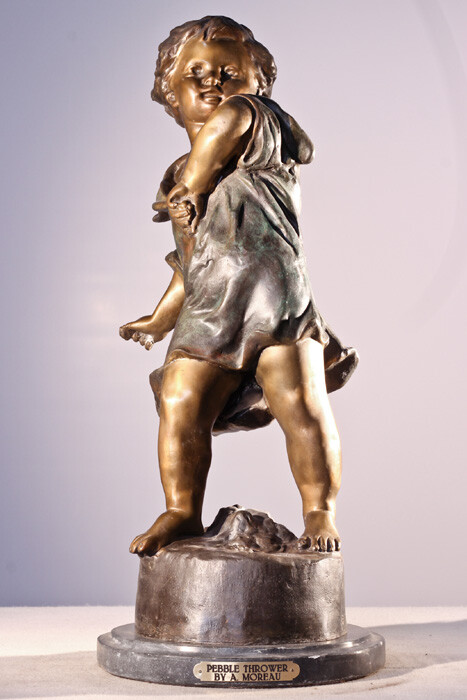Auguste Moreau « Pebble Thrower » Bronze Sculpture, 28&Prime;H x 11&Prime;L
