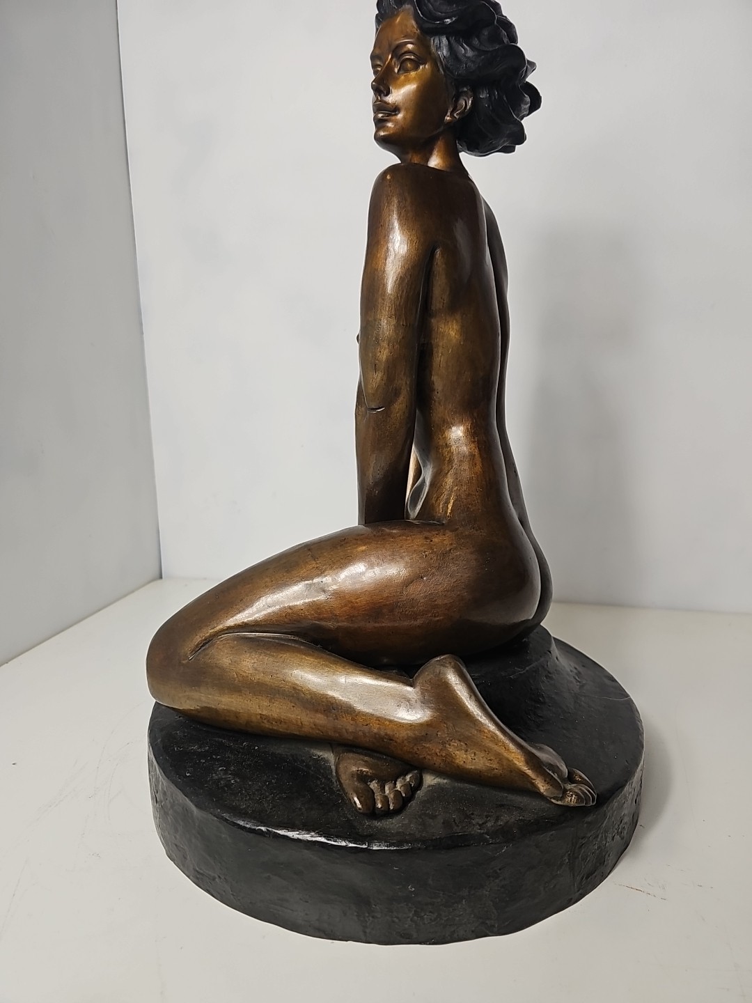 Bronze Sculpture of Nude Woman Artistic Sitting Pose 1989 By Victor Gutierrez