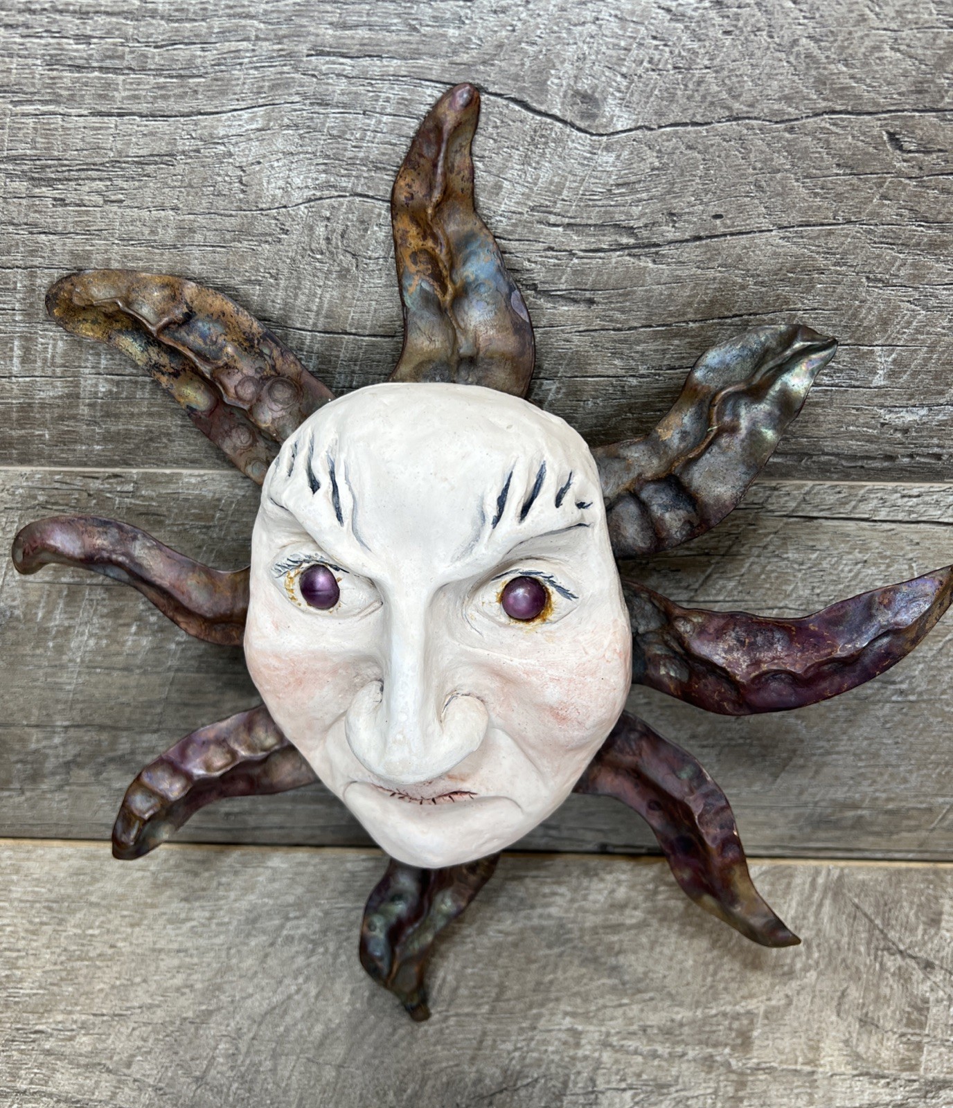Vintage 12&Prime; SUN FACE Bronzed Wall Sculpture Hand Cast – Rare Estate Find!