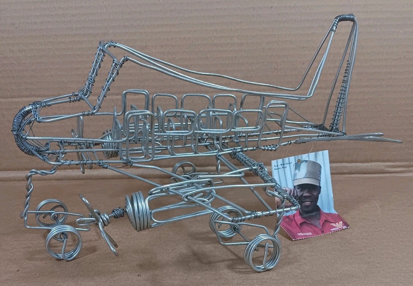 Wire Art Airplane Sculpture Shelf Display Hand Formed By Artist Fred From Kenya