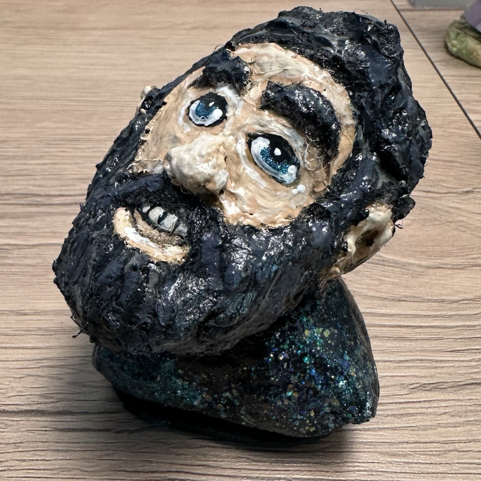 Vintage Outsider Art Bust Handmade Bearded Man Sculpture Weird Paperweight