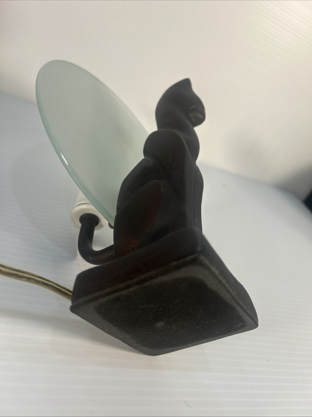 Art Deco Bronze Cat Moon Lamp Feline Sculpture Light Early Vintage 1920s