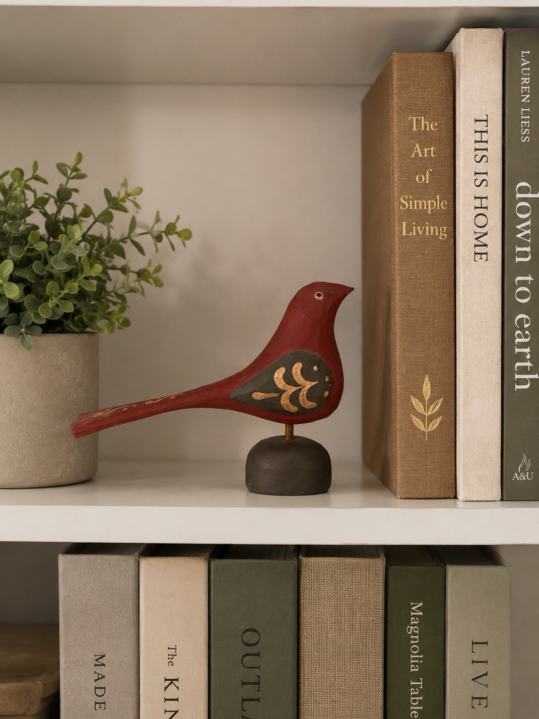 Vtg Wood Paint Red Pennsylvania German Folk Art Bird Sculpture Signed Alan Kohr