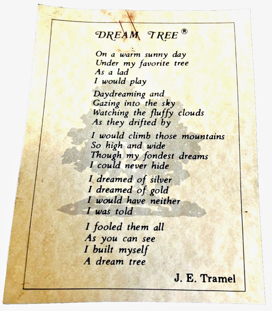 VTG.  » THE DREAM TREE  » BY J.E. TRAMEL – HANGING WALL GOLD TREE – WITH PAPERWORK