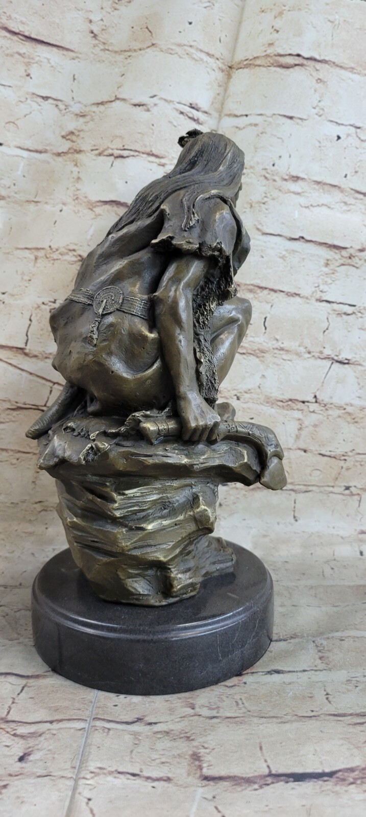 Native American Indian Chief Signed Bronze Bust Sculpture Statue Western Decor