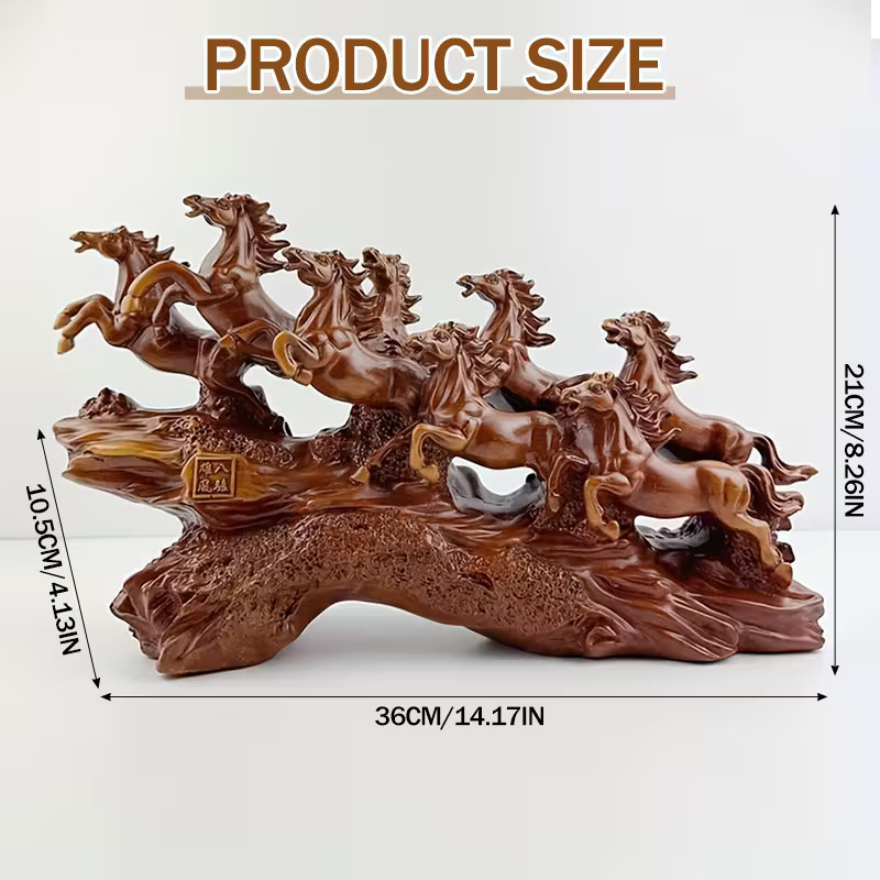 Chinese Eight Horse Stampede Resin Sculpture – Year of the Horse -Ships from USA