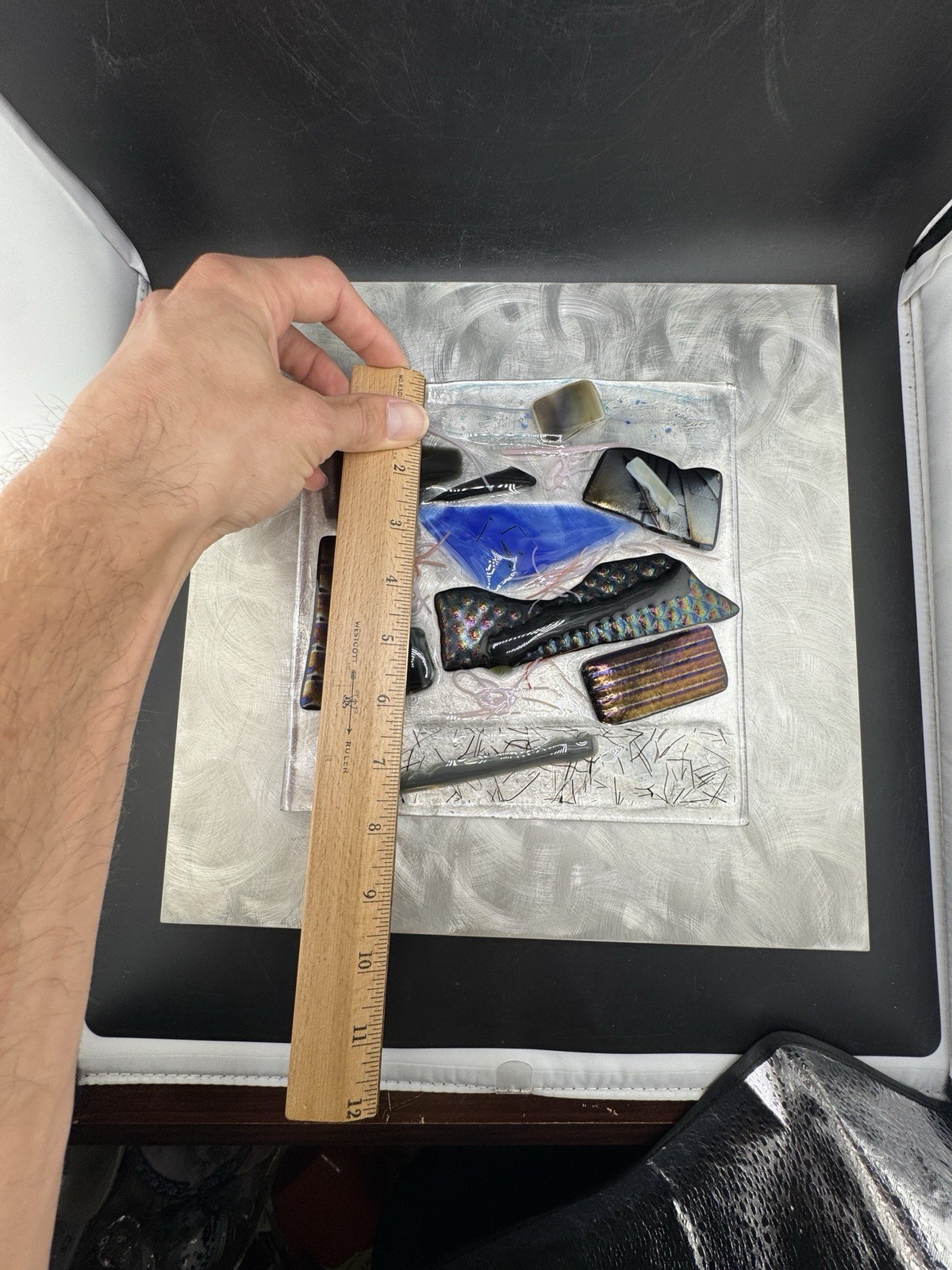 Karon Ohms? Art Glass Wall Square 10×10”dichroic Fused Glass/Aluminum Wall Art