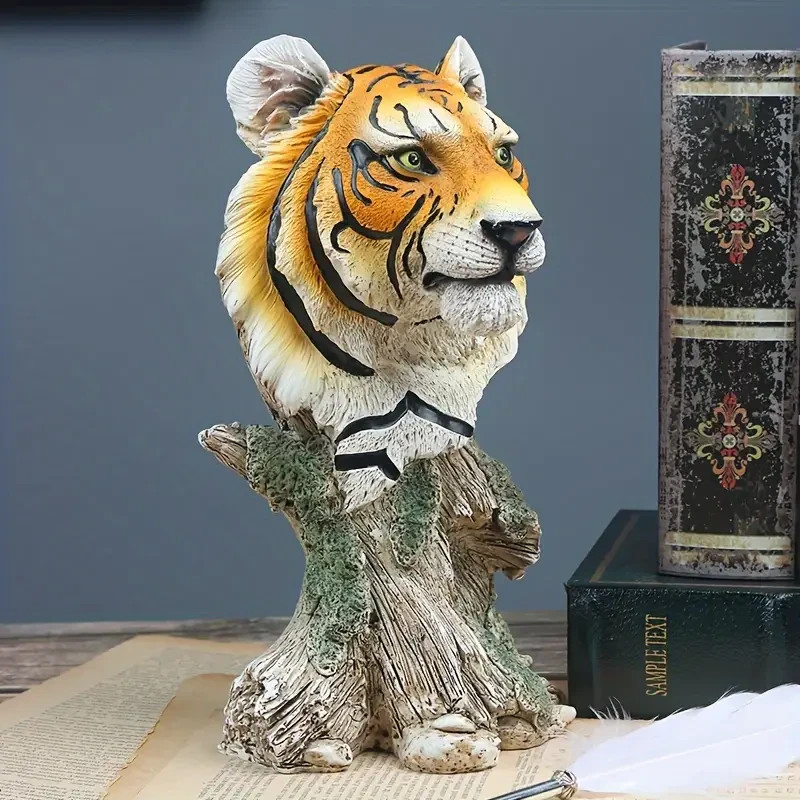 NEW 10&Prime; Tantalizing Realistic Tiger Head Bust. Resin Figurine Sculpture 10x6x4