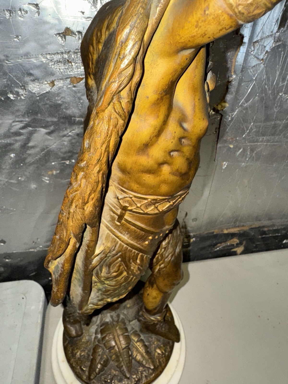 Indian Warrior Standing w/ Tomahawk Native American – Bronze Sculpture 26” Tall