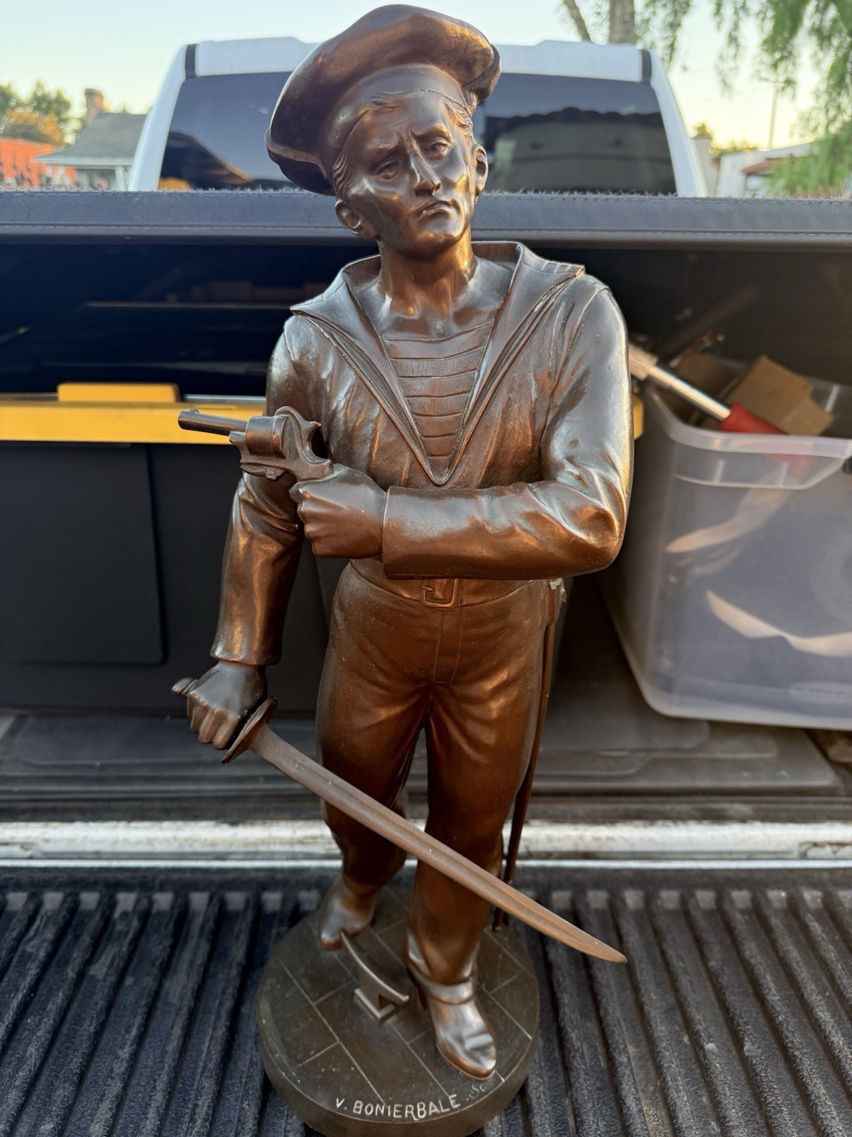 Victor Bonierbale French Sailor Matelot Art Nouveau Spelter Sculpture 24” Tall