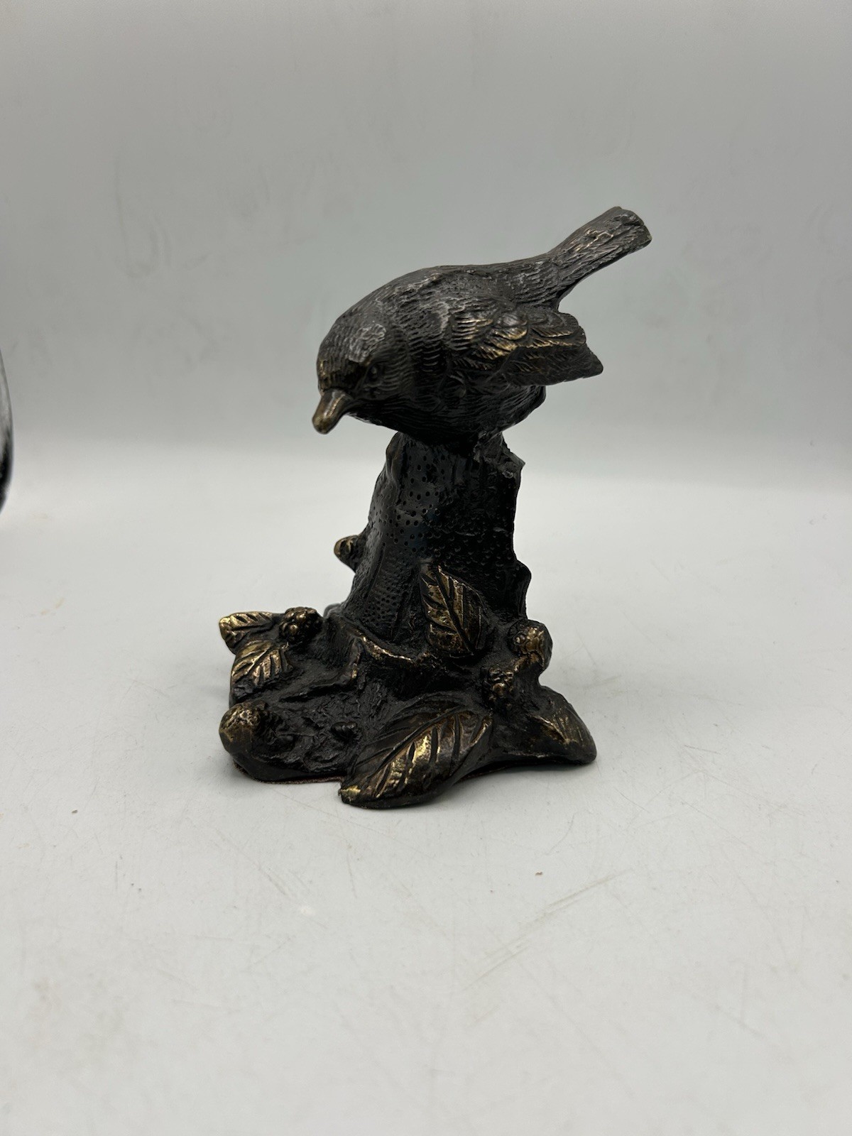 VTG Bronze Sculpture, Bird Figure On Tree Trunk, Figurine~Paperweight ~ India