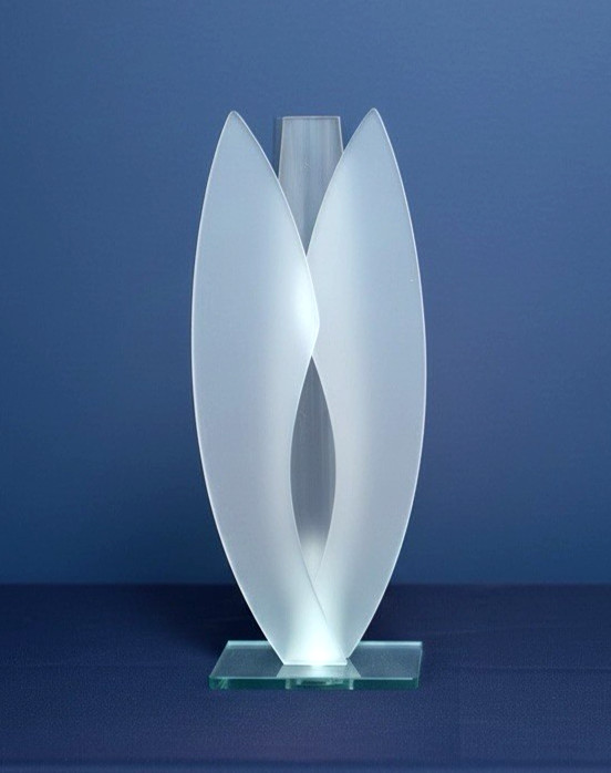 Retro Vintage Modernist Double Flames Sculpture Acid Glass Vase 12&Prime; Tall 2AA