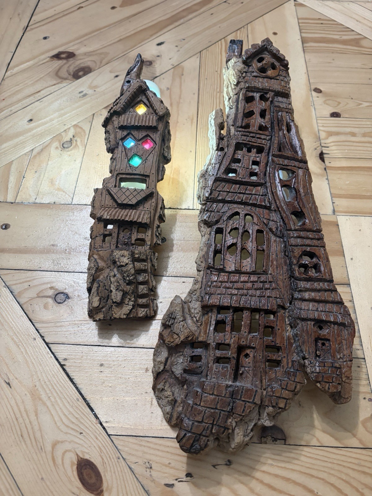 SALE!! VTG Wood BARK Carved Wall Art BY “SALTY” Of AZ!! Intricate OOAK!! Set(2)