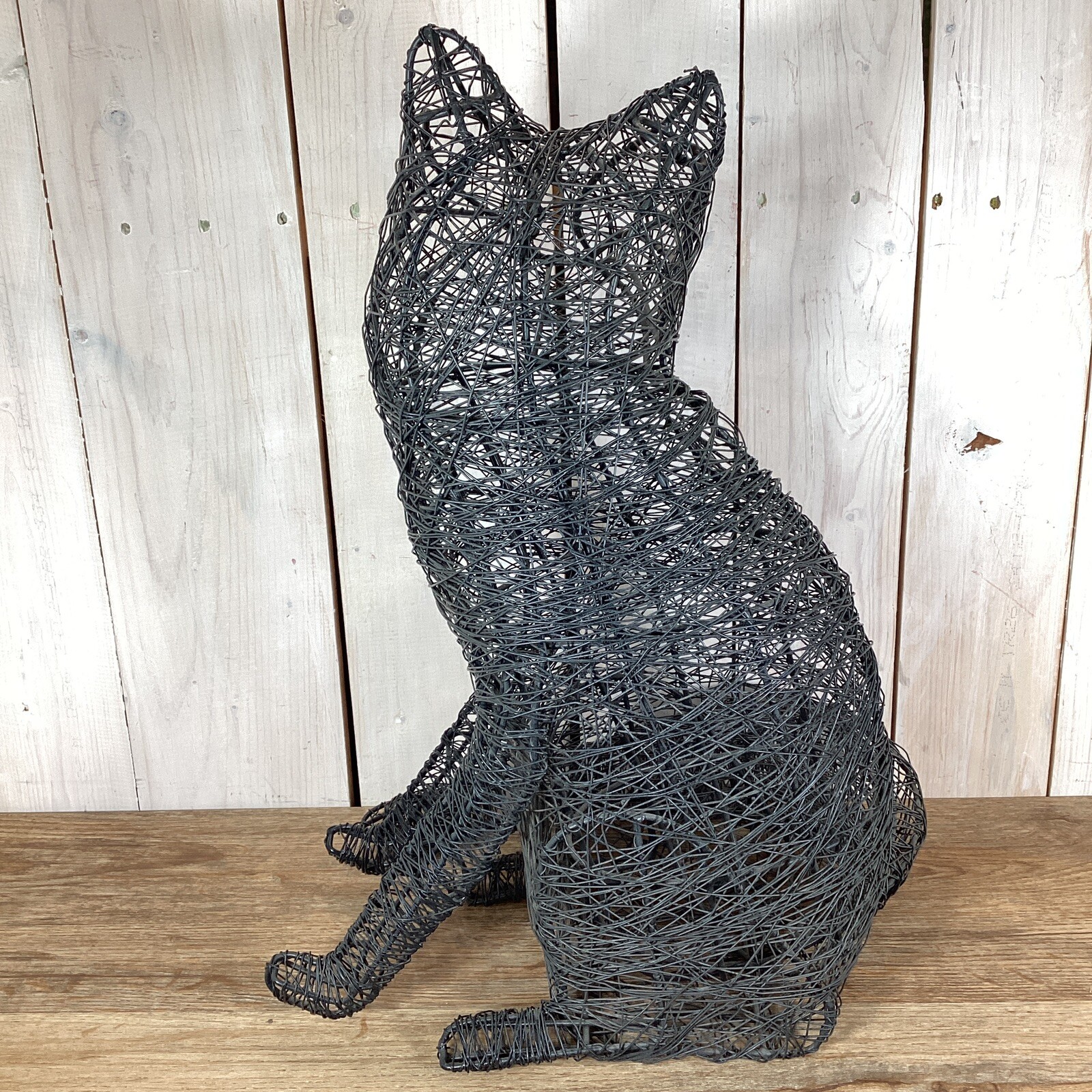 Contemporary Cat Or Fox Metal Wire Sculpture 18.5” Tall Modern Animal Art Decor