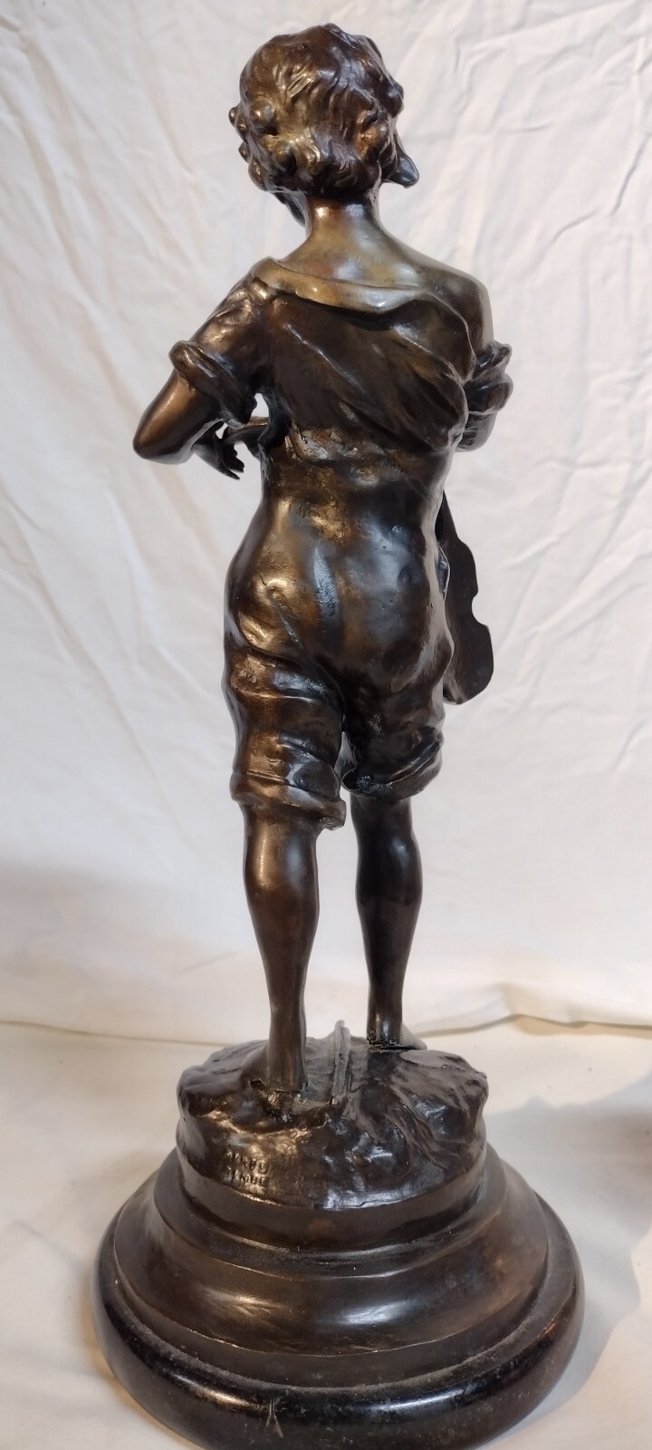 Antique Bronze L & F Moreau Beggar Boy with Violin Statue is Spelter Metal, 15&Prime;