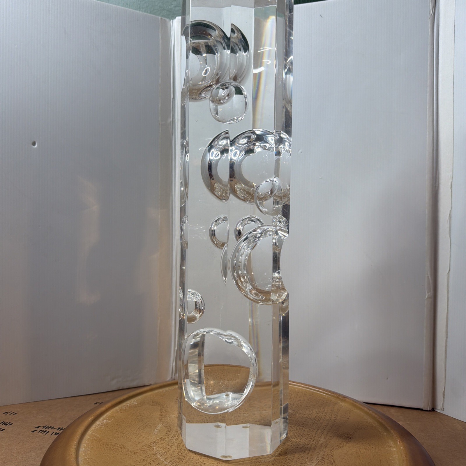 Vintage Mid Century Modern Lucite Bubble Sculpture 8-Sided Geometric Art