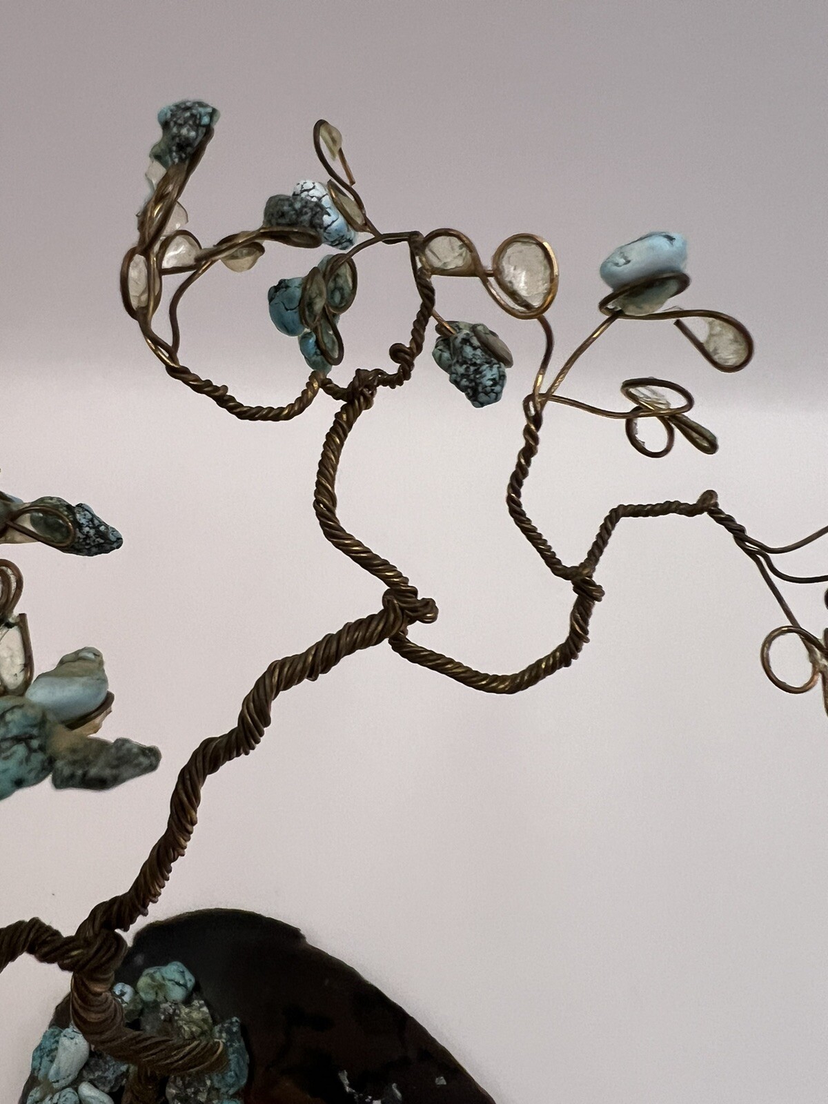 Wire Sculpture Bonsai Tree Agate Base Birthstone Gemstone Brown Decor Nature