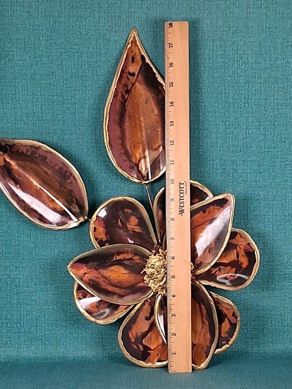 Vintage MCM Heavy Copper & Brass Wall Art Sculpture Flowers and Leaves 18&Prime;