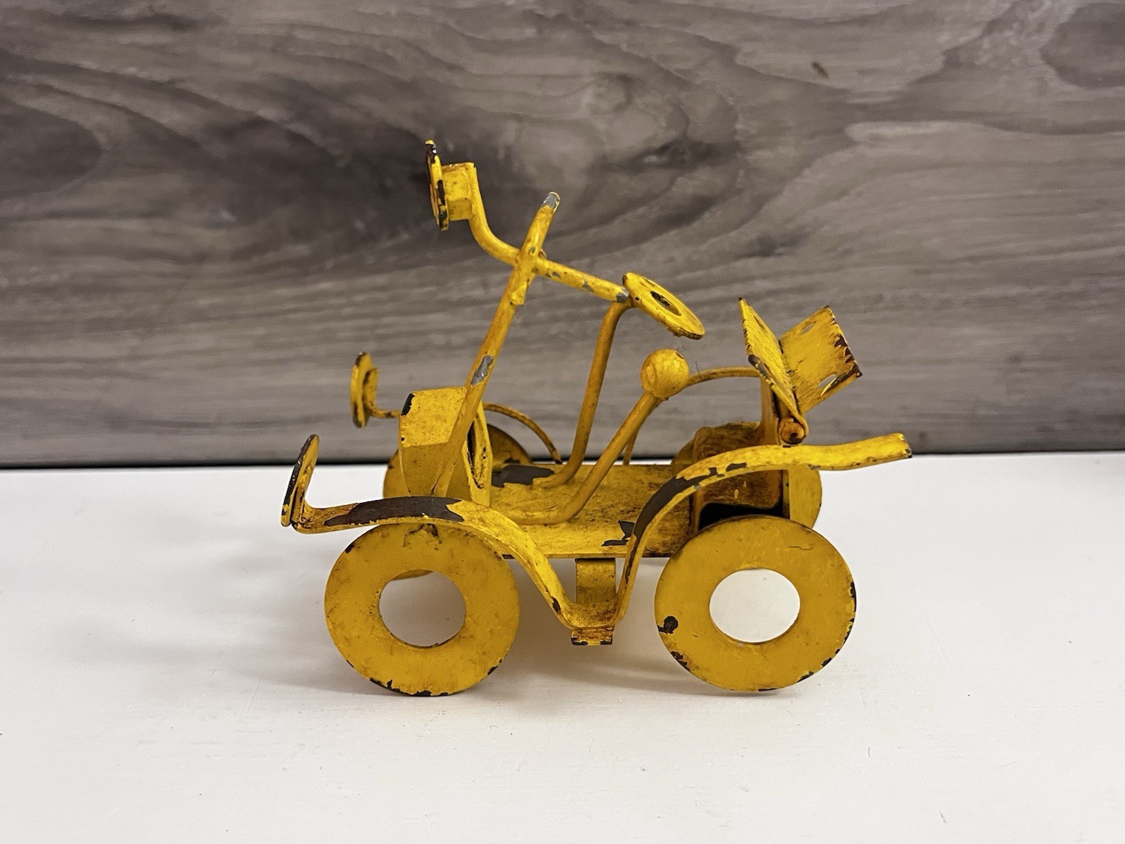 Metal Yellow Car Cart Figure Truck 3.75” X 2” X 4” Vintage