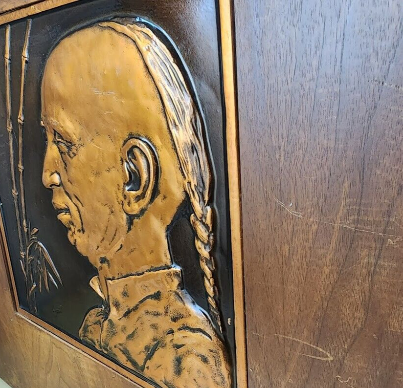 Wall Art Bruce Fox Mid Century Aluminum Sculpture Portrait with Bamboo