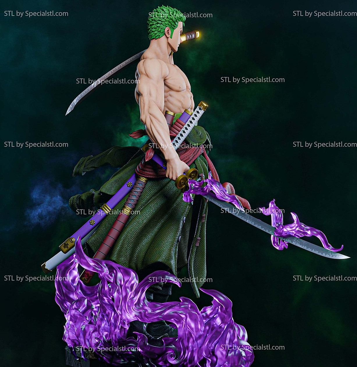 Zoro Purple Flame One Piece V1! 3D Printed 16k Res Hand-Painted or Unpainted!