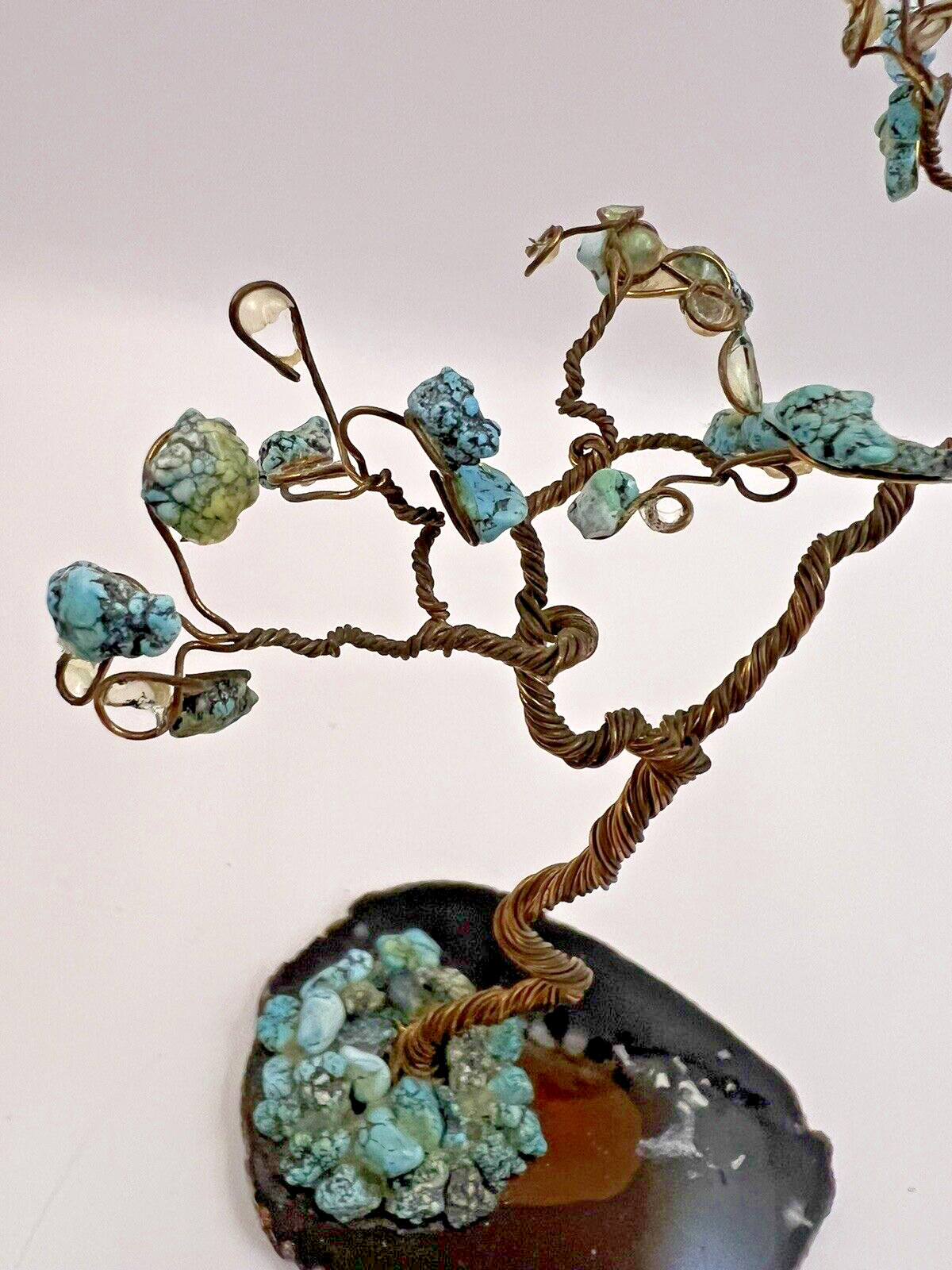 Wire Sculpture Bonsai Tree Agate Base Birthstone Gemstone Brown Decor Nature