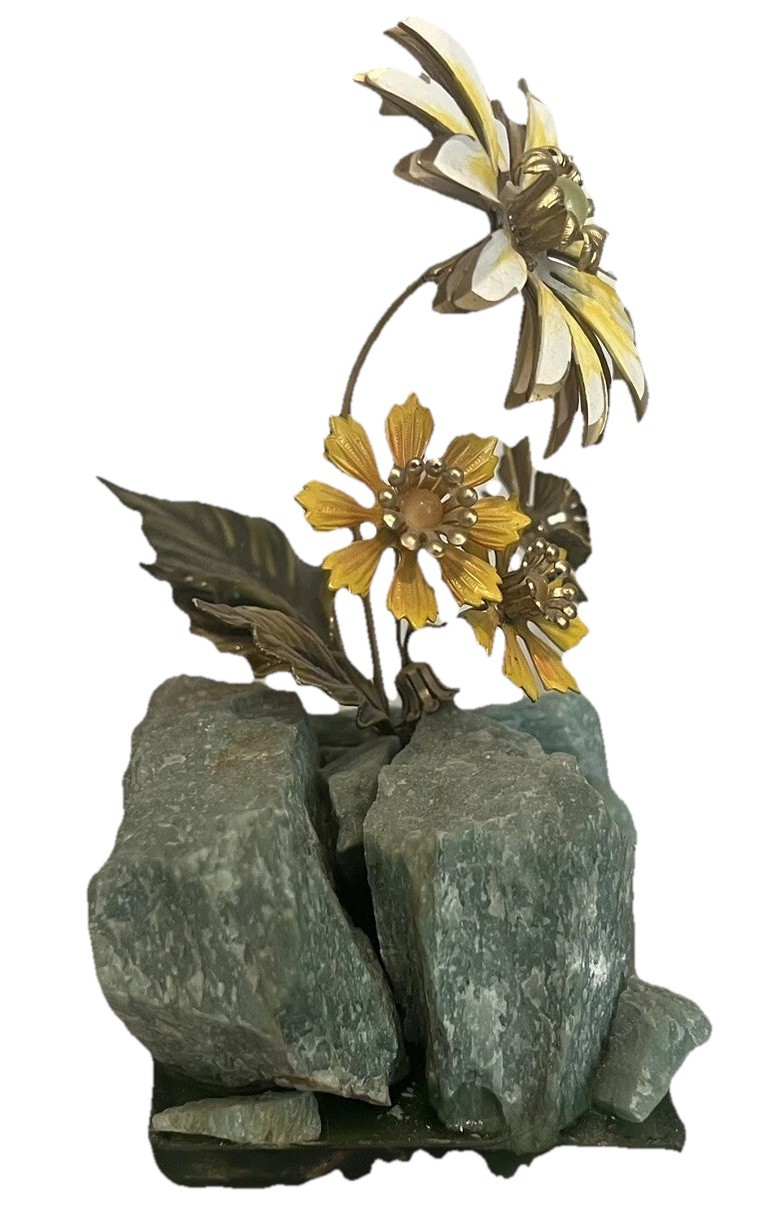FRANK MOSSE Stone Rock Enameled Flowers Aggregate MCM Vintage