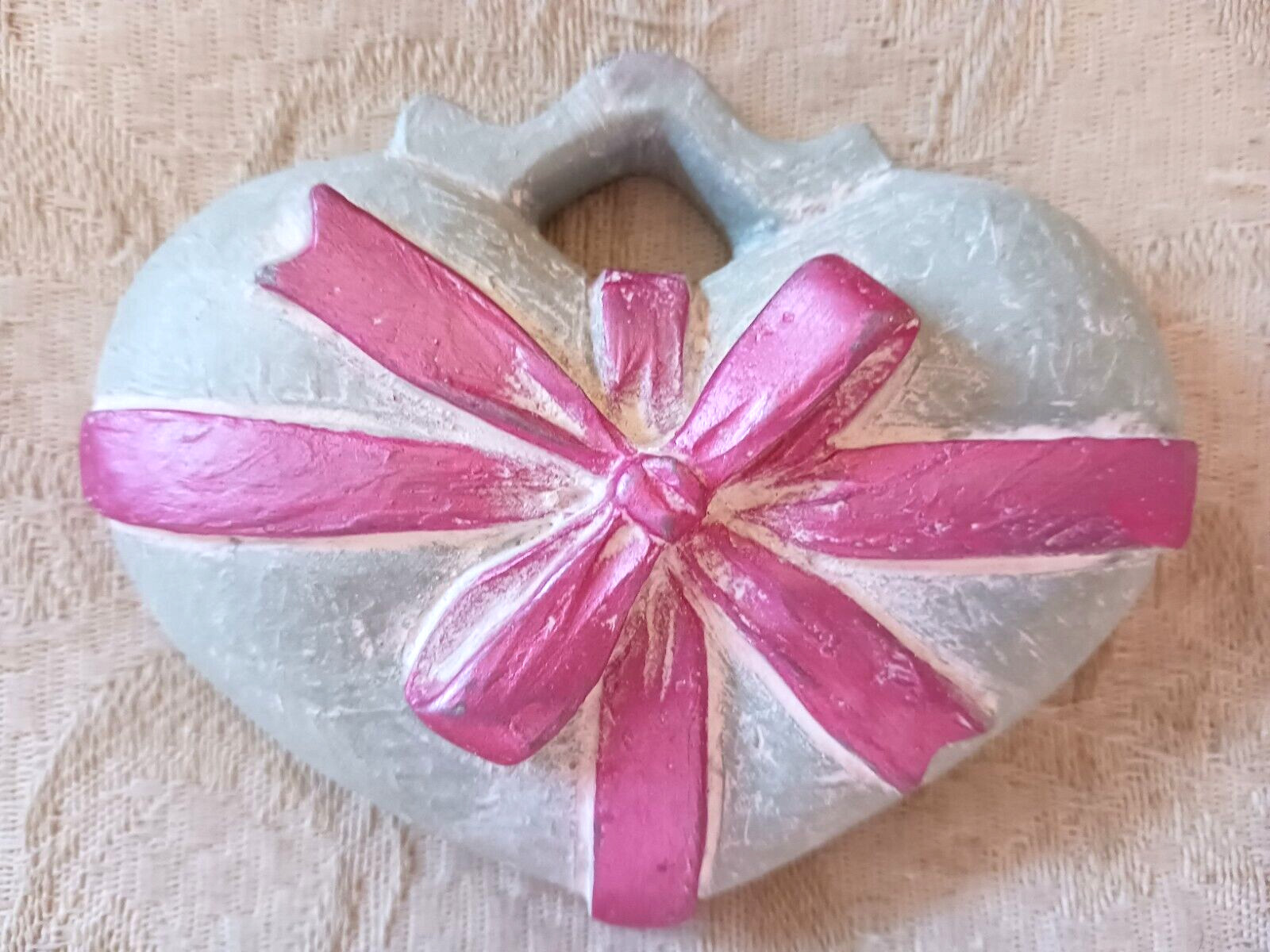 Isabel Bloom Heart Wrapped w Pink Ribbon Ornament Paper Weight Sculpture 2010