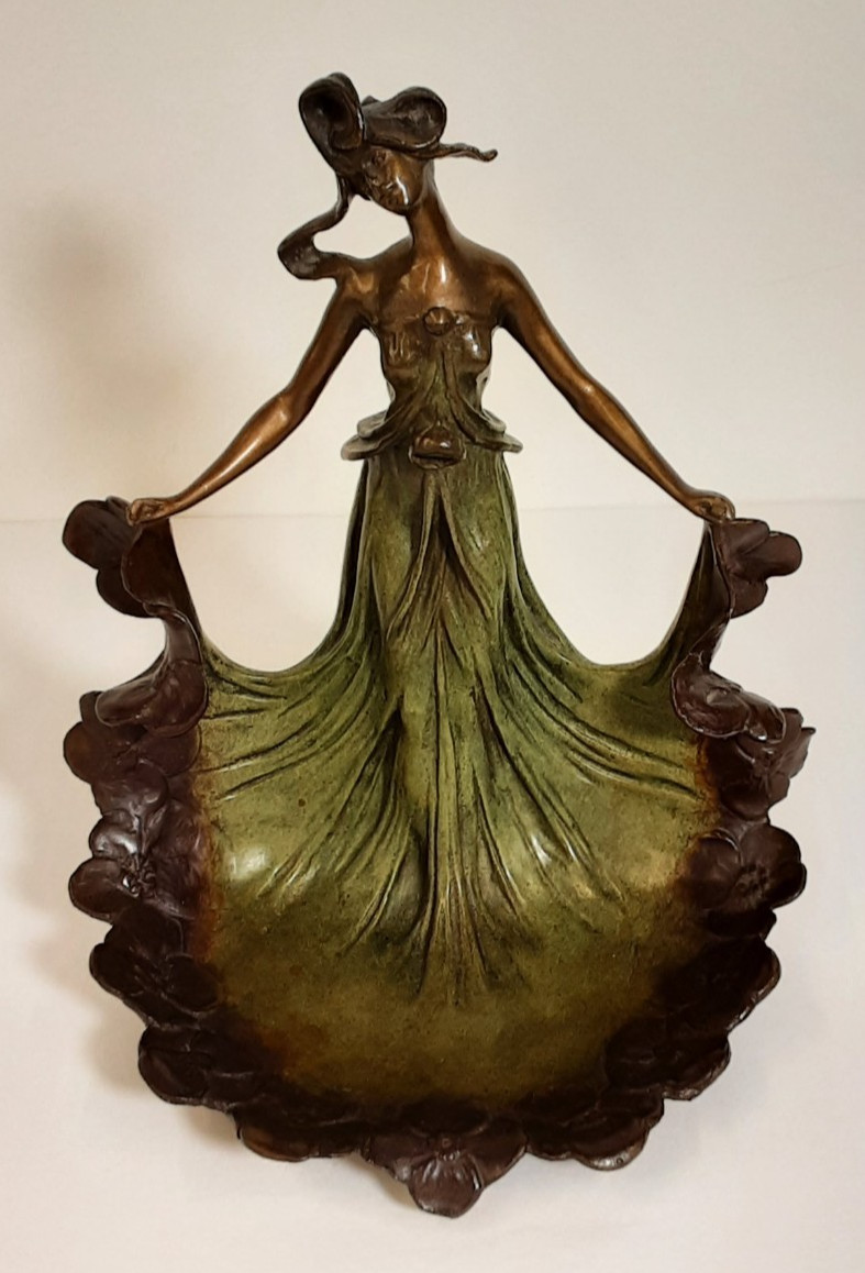 Antique Carlier Bronze Art Nouveau Ring Dish Figural Lady Signed Carlier
