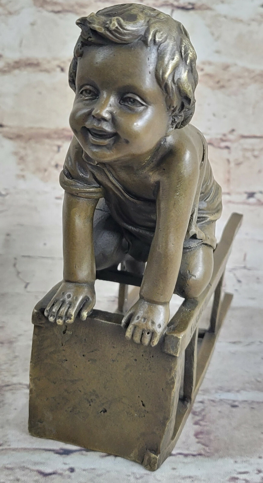 JUAN CLARA 1875-1958 SPANISH AMERICAN ART BRONZE STATUE GIRL STANDING ON CHAIR