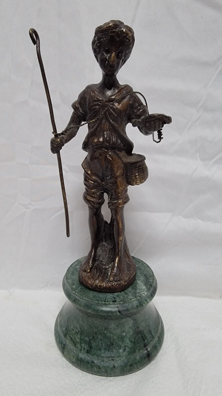Auguste Moreau Bronze Boy Fishing Sculpture on Marble Base 9.25×4” Antique Art