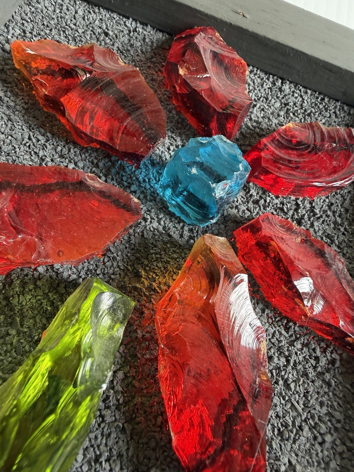 Vtg Mid-Century Brutalist Colored Raw Glass Flowers Art Wall Hanging Handmade