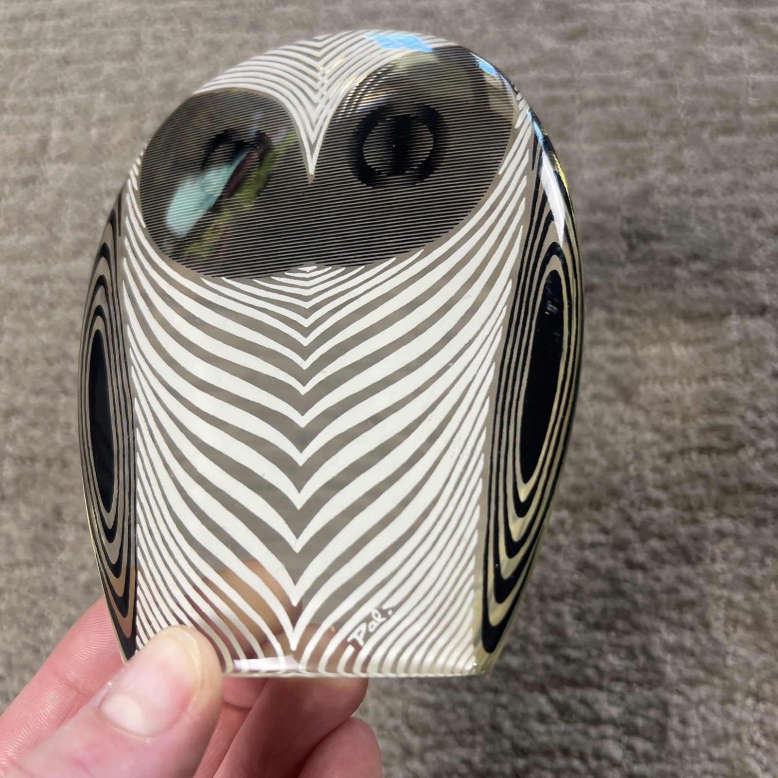 MCM Abraham Palatnik Lucite Owl Op Art Black White Made in Brazil