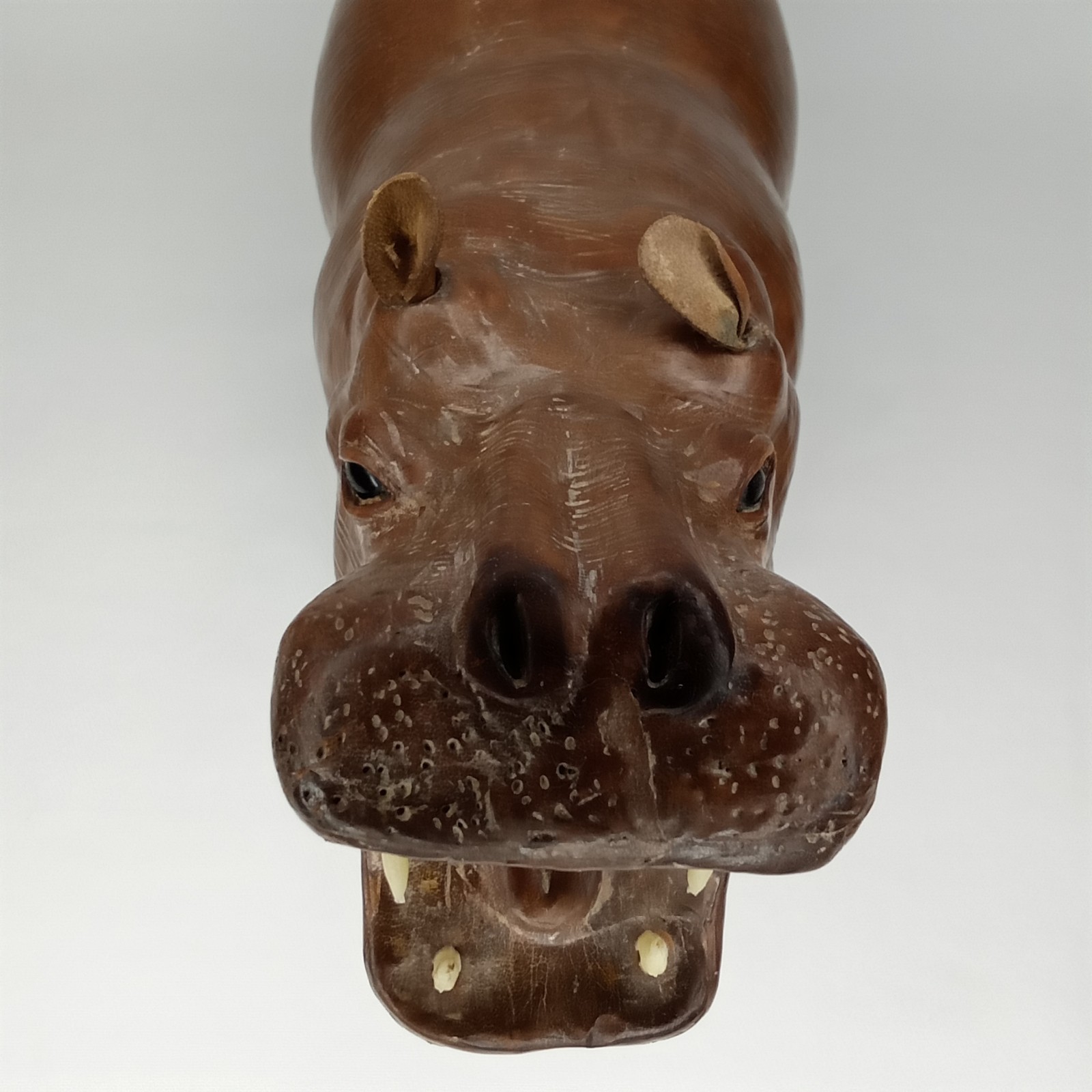 Mid Century 1960s Leather Clad Hippopotamus Artisanal Leatherwork New Arrival