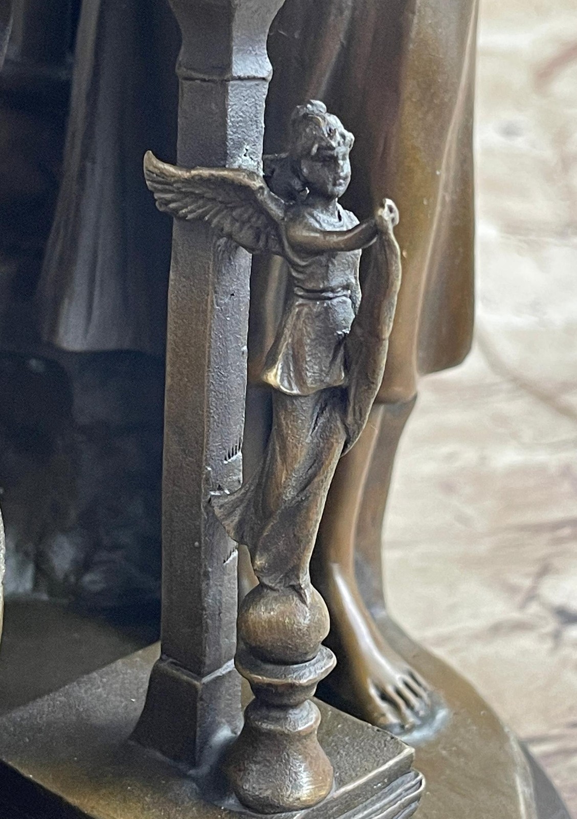 Two Young Girls w/ Book Column Bronze Statue Sculpture Moreau Decor 14&Prime; x 8&Prime;