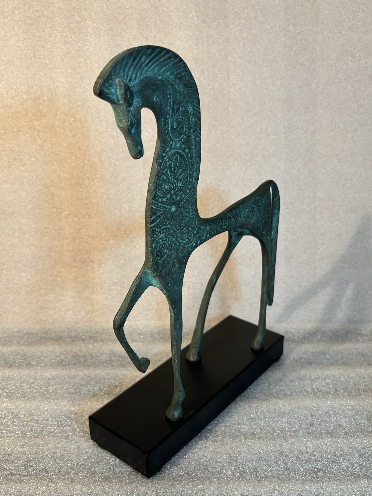 1960’s MCM Bronze Etruscan Art Sculpture Francesco Simoncini Italy Granite Base
