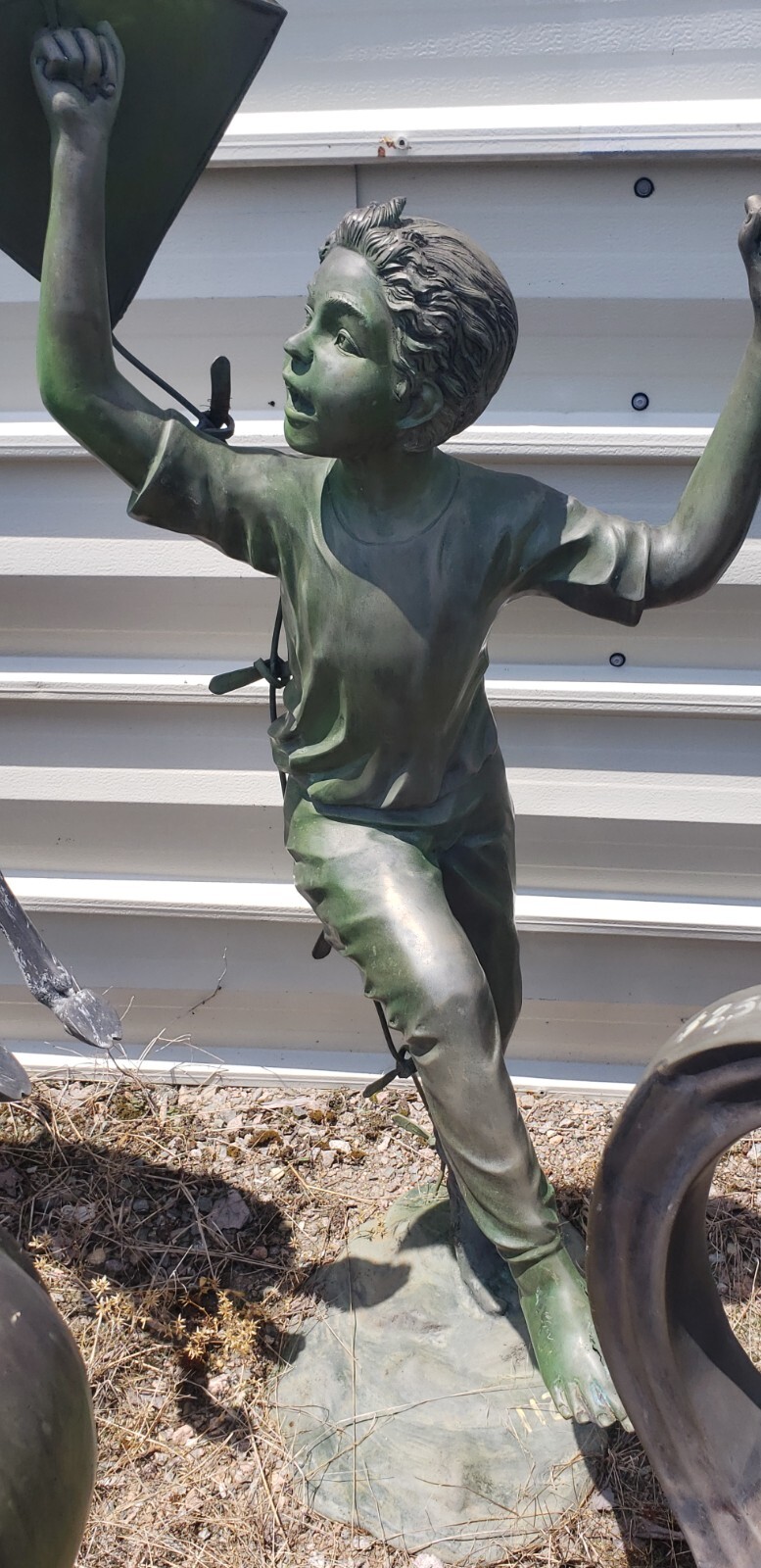 Free Standing Bronze Sculpture of Young Boy Flying a Kite GA11018