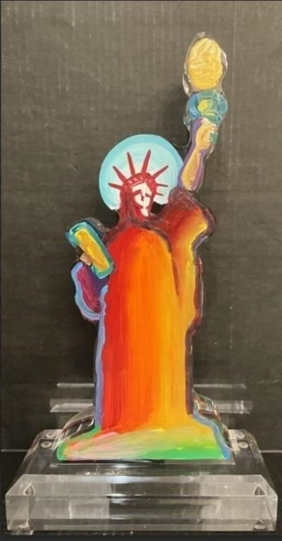 ORIGINAL 2018 PETER MAX STATUE OF LIBERTY ACRYLIC SCULPTURE VER. III #574