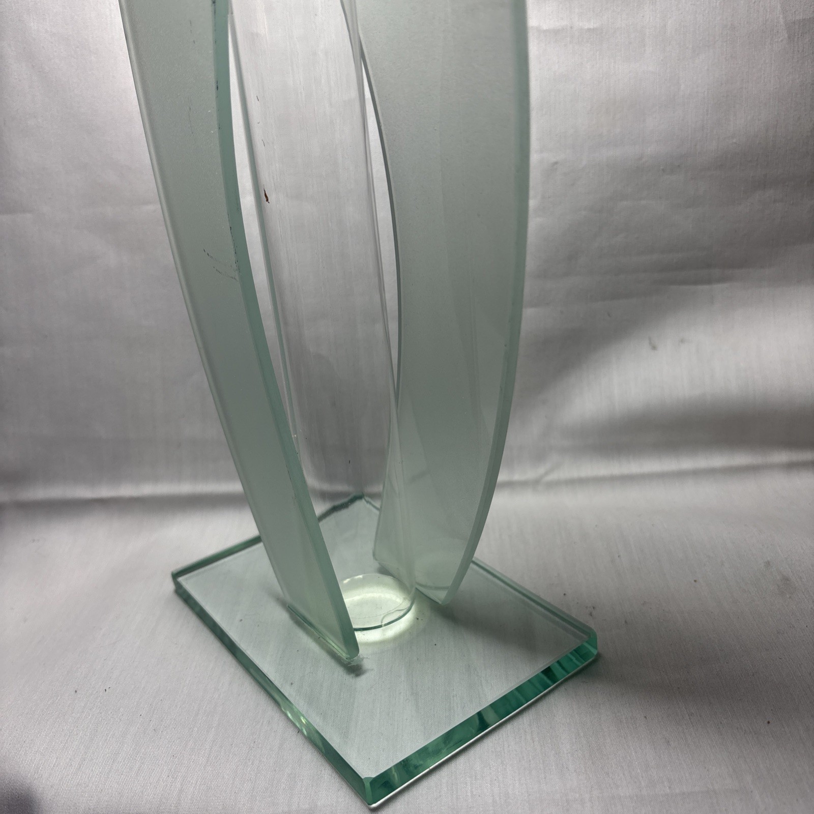 Retro Vintage Modernist Double Flames Sculpture Acid Glass Vase 12&Prime; Tall 2AA