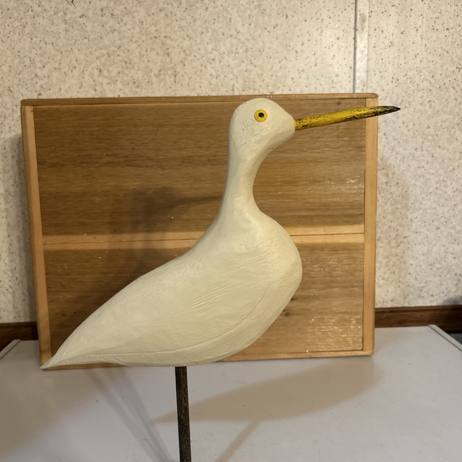 Small Hand Carved Gunning Style Alert Snowy Egret Confidence Shorebird Decoy