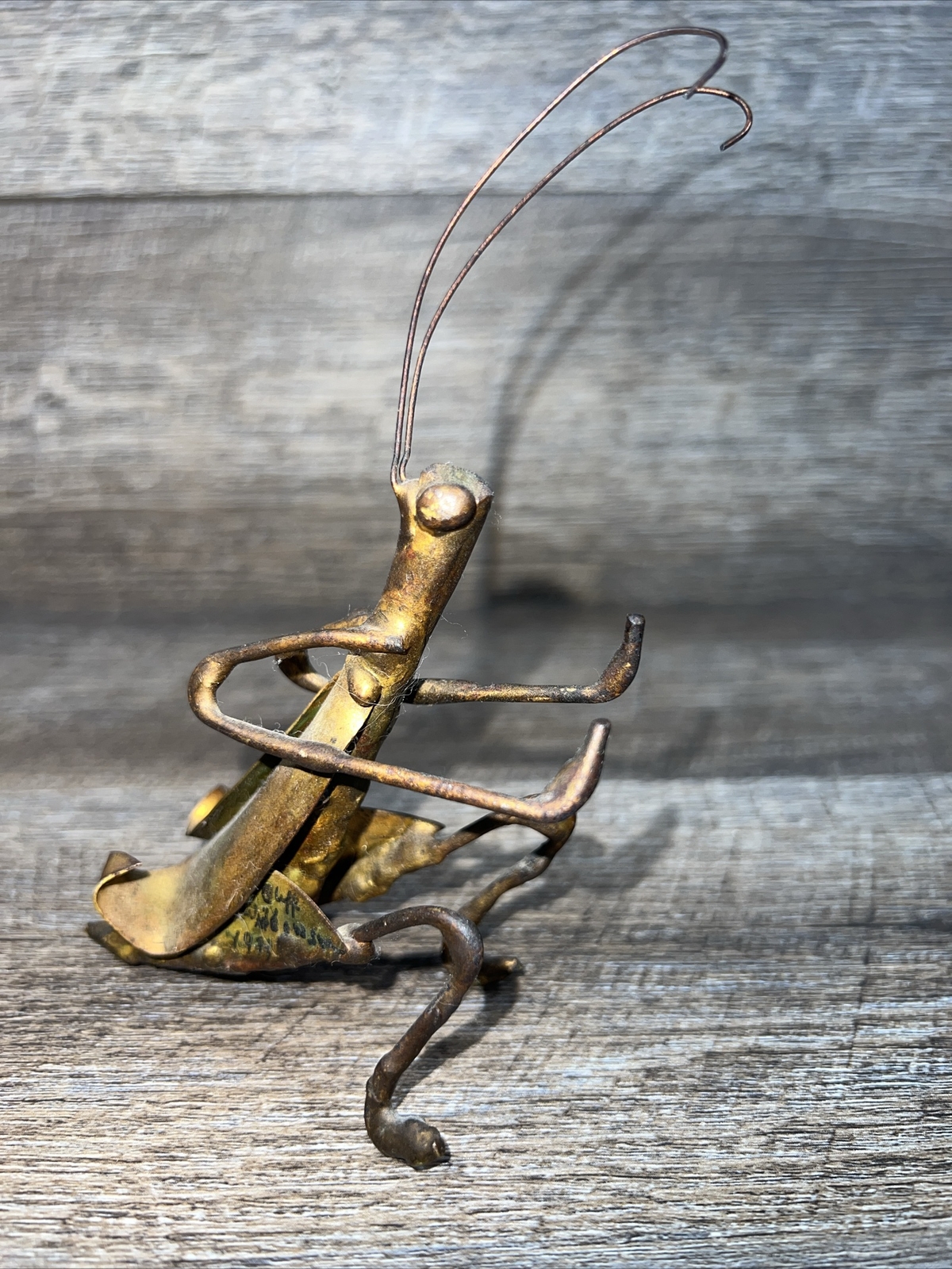 RARE Vintage Metal Grasshopper Sculpture 7&Prime; Signed Cliff W. circa 1973