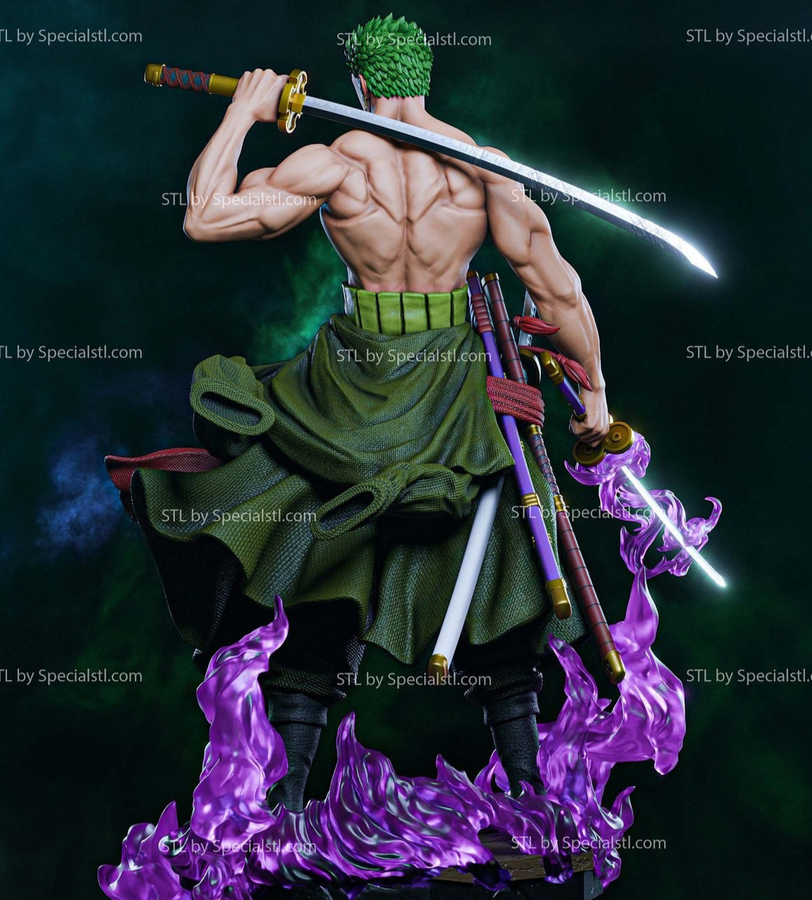 Zoro Purple Flame One Piece V1! 3D Printed 16k Res Hand-Painted or Unpainted!