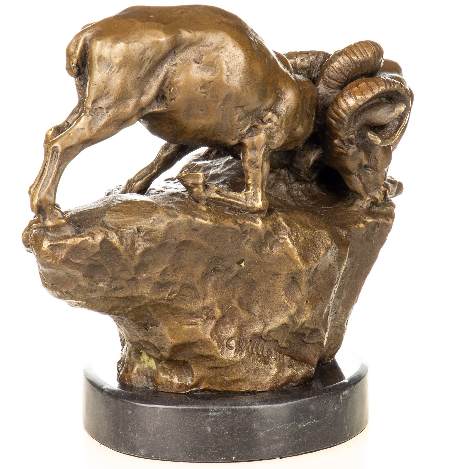 Bronze Sculpture Ibex Art deco on a black marble base after C.Williams